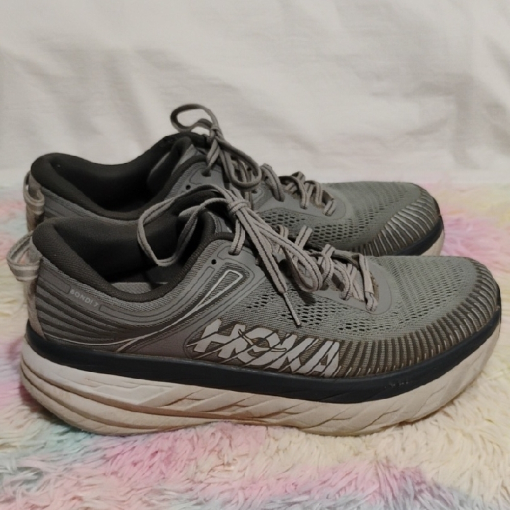 Hoka One One Bomdi 7 Gray Athletic Shoes with Maximalist Cushioning #51 - Picture 5 of 14